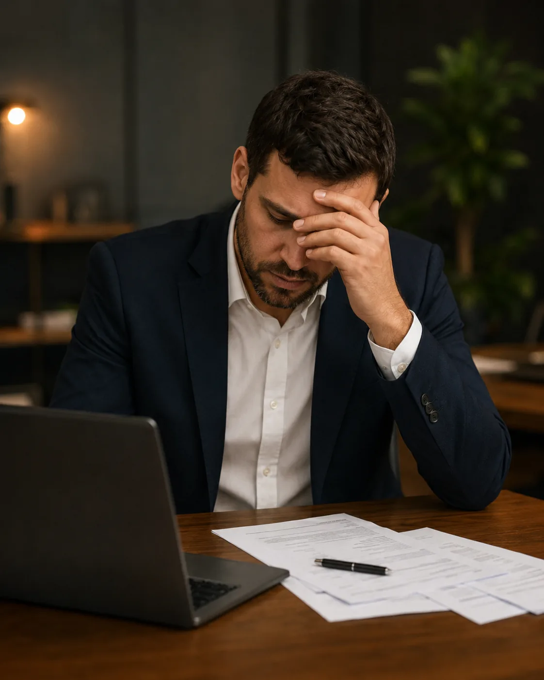 Empresário preocupado com a organização financeira da empresa